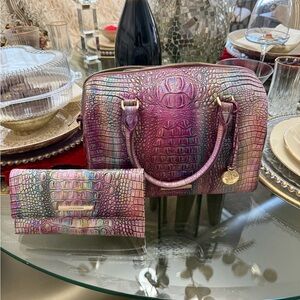 Brahmin Purple and Pink Crocodile-Embossed Satchel & Wallet Set